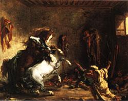 Eugene Delacroix Arabian Horses Fighting in a Stable oil painting picture